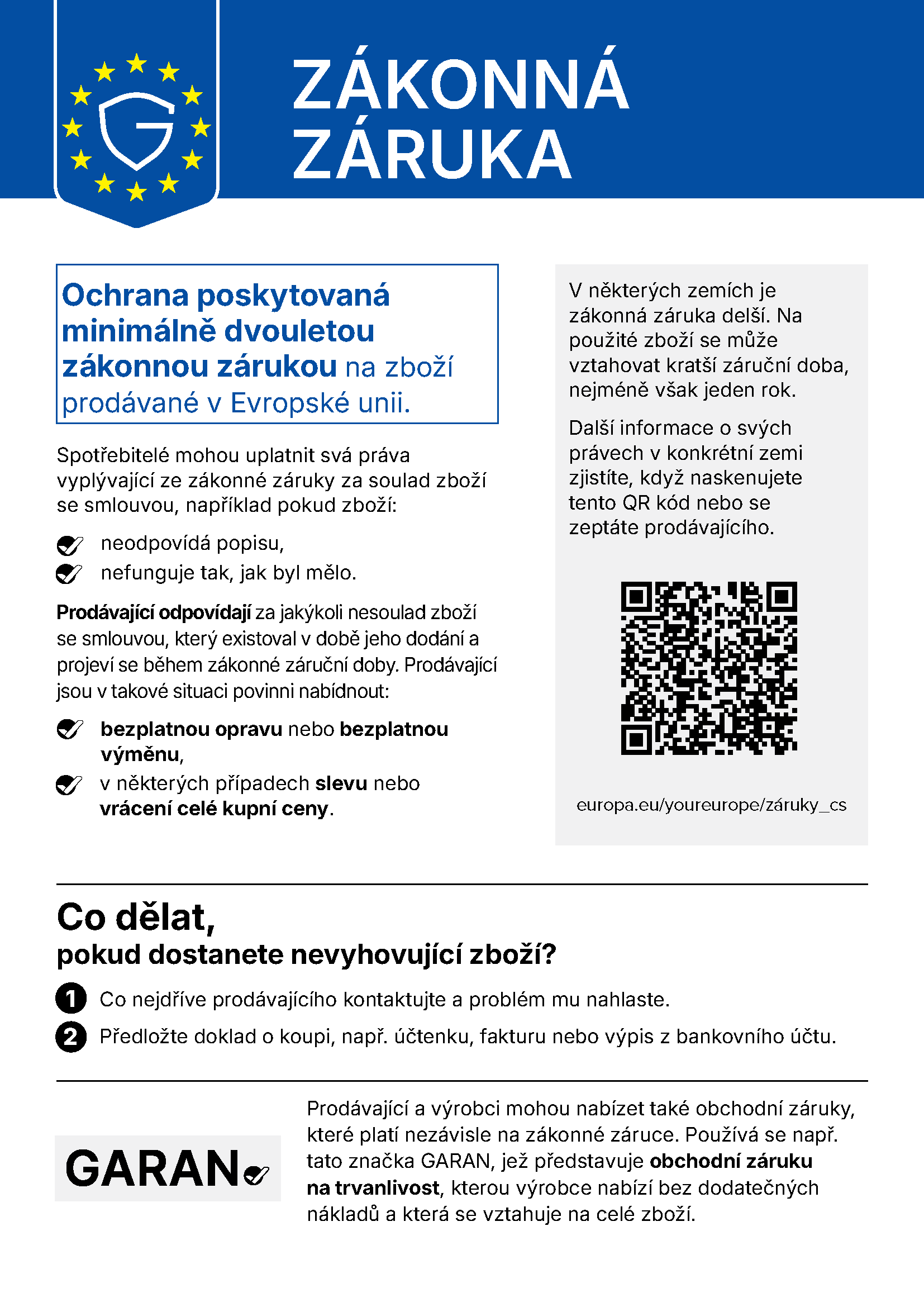 Oznámení EU o zákonné záruce za soulad se smlouvou