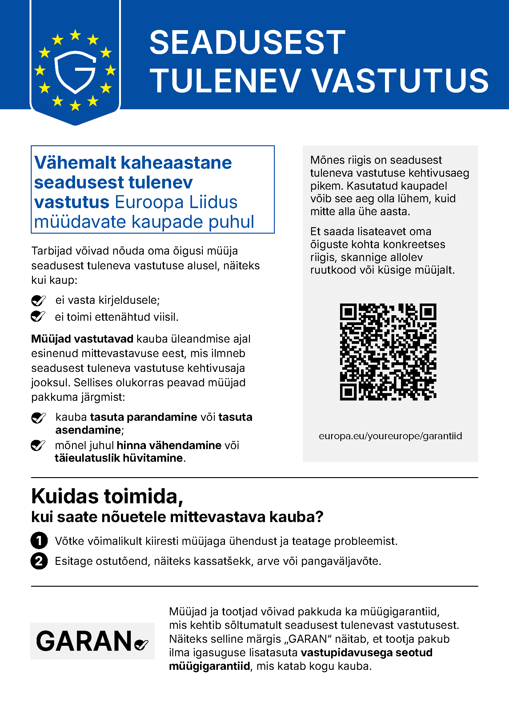 ELi teade seadusjärgse vastavusgarantii kohta