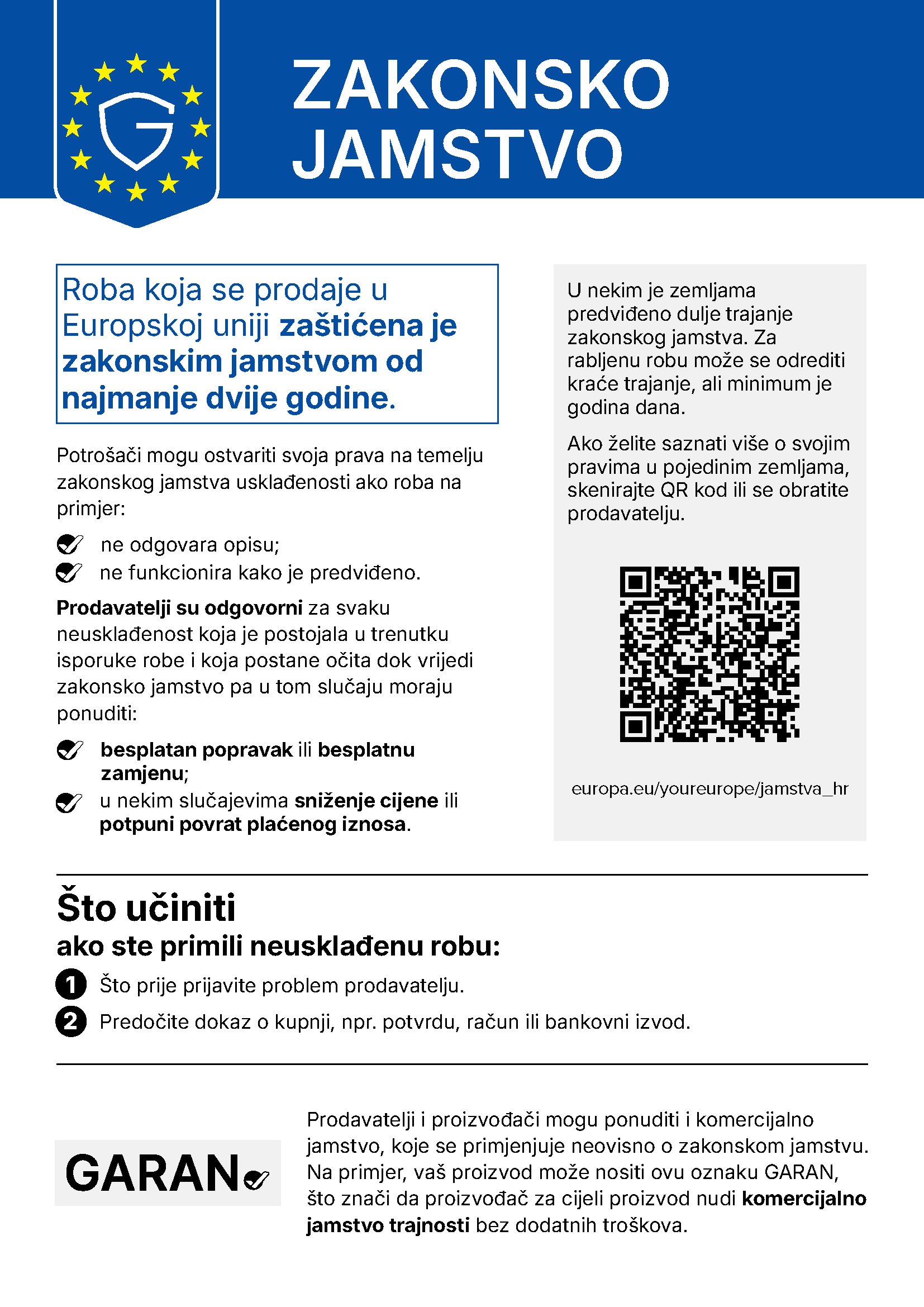 Obavijest EU-a o zakonskom jamstvu za sukladnost