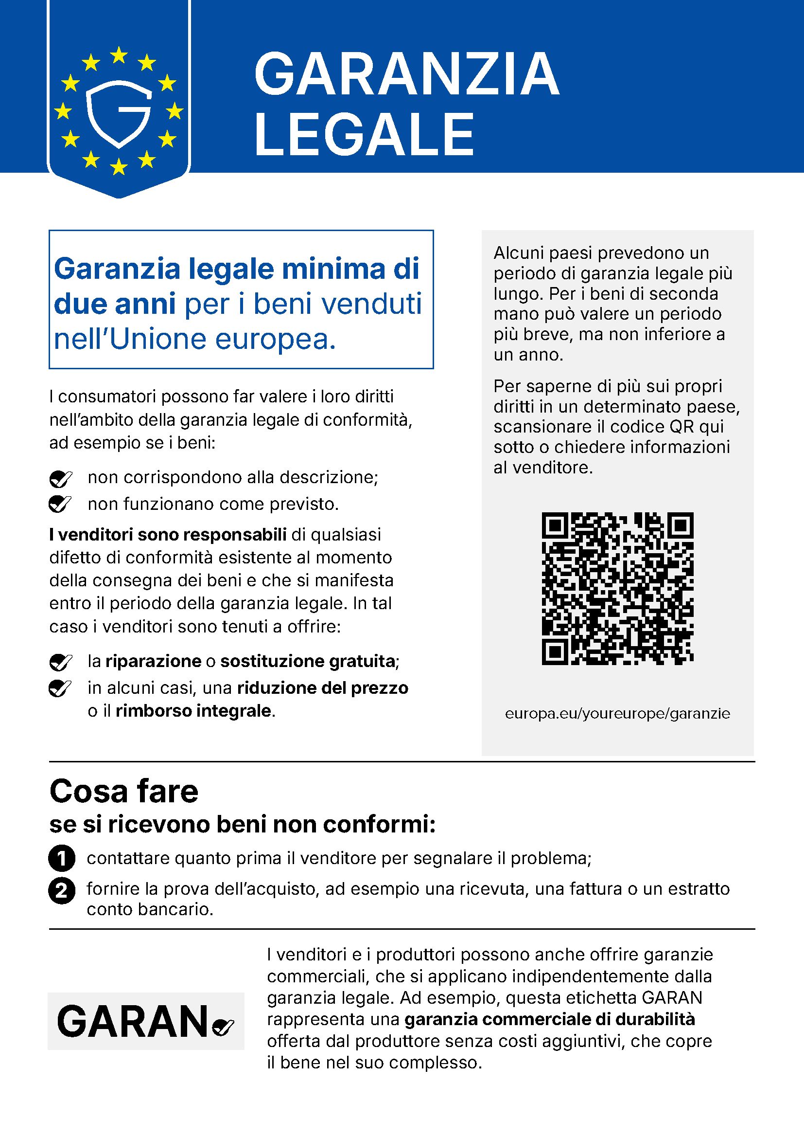 Avviso dell’UE sulla garanzia legale di conformità