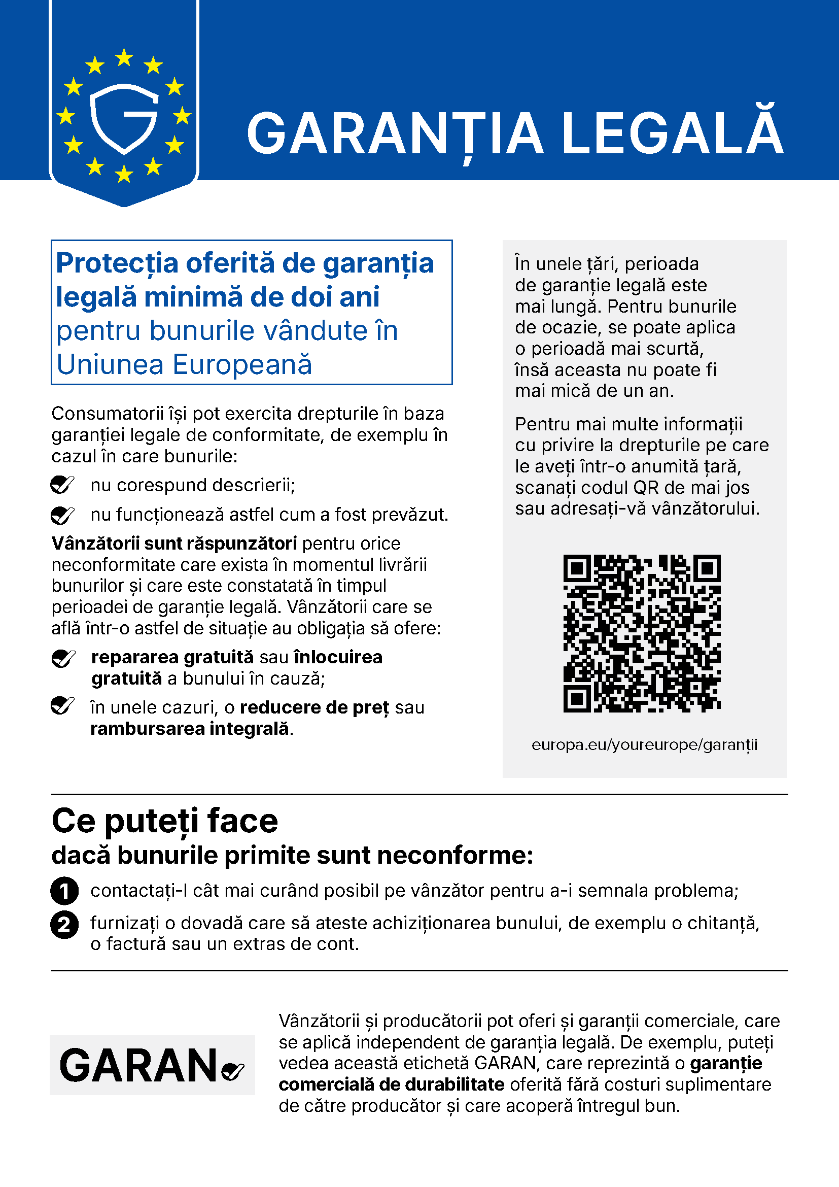 Aviz al UE privind garanția legală de conformitate