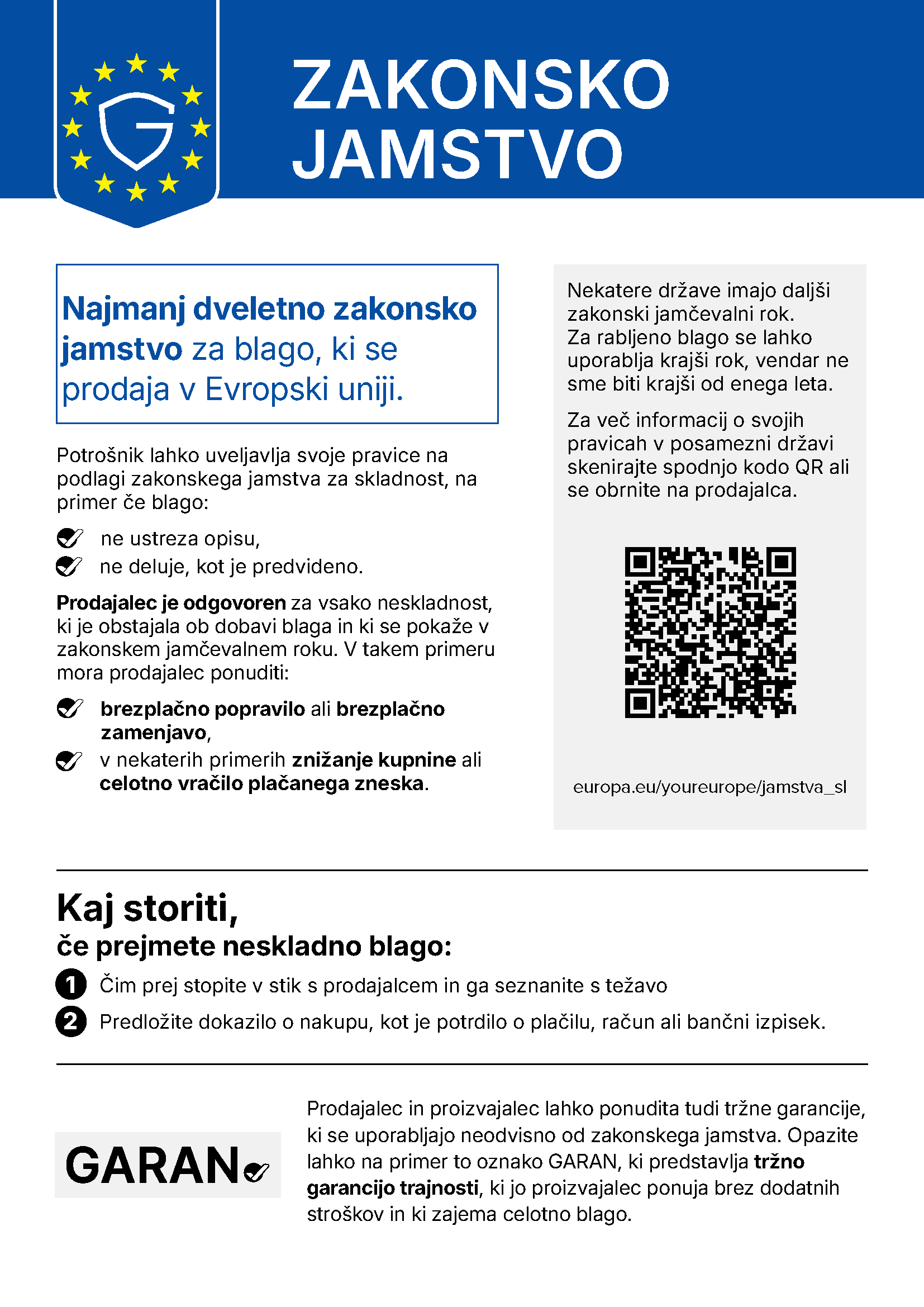 Obvestilo EU o zakonskem jamstvu za skladnost