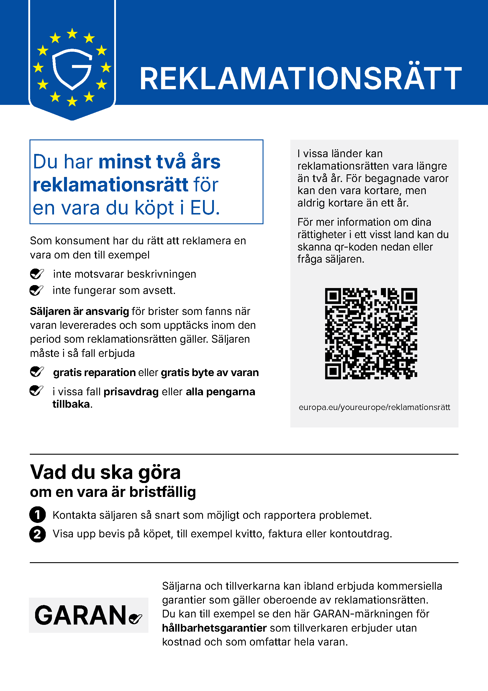 EU-meddelande om den lagstadgade reklamationsrätten